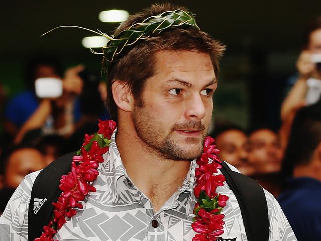 APIA, SAMOA - JULY 06: Richie McCaw of the New Zealand All Blacks is welcomed at Faleolo Airport on July 6, 2015 in Apia, Samoa. (Photo by Hannah Peters/Getty Images)