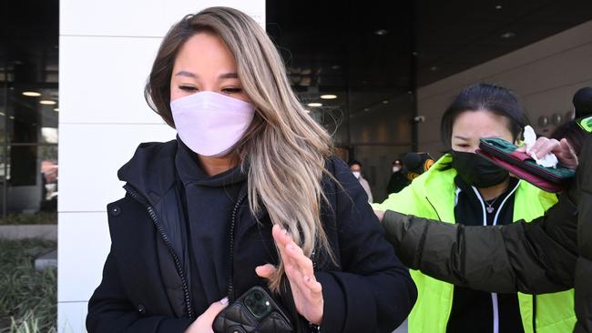 Alvin Chau’s wife Heidi Chan leaves the court in Macau after her husband was sentenced to 18 years in prison for the running of an illegal gambling empire. Picture: Peter Parks/AFP