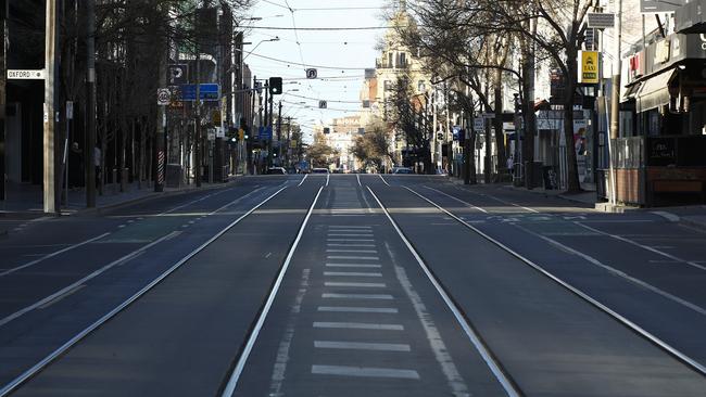 A deserted Chapel Street in Melbourne. Picture: Getty