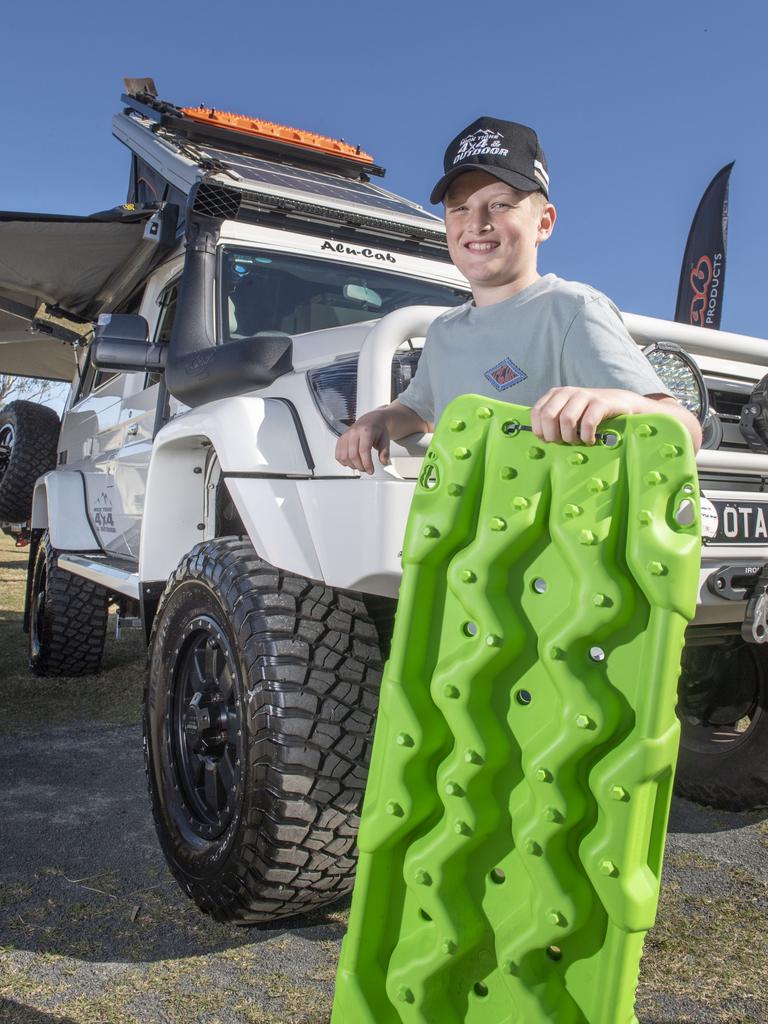 Charlie Dwan 11 yo, checks out this Troopy Tourer on the Mick Tighe 4x4 &amp; Outdoor stand at the Queensland Outdoor Adventure Expo, Toowoomba Showgrounds. Friday, July 29, 2022. Picture: Nev Madsen.