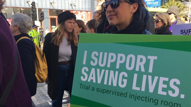 In the months before the announcement, hundreds of residents and victims' families rallied for a safe injection room in North Richmond. Picture: Ian Royall