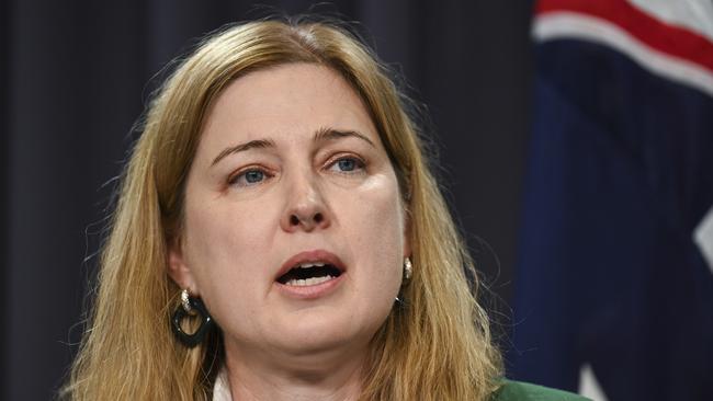 Julie Collins holds a press conference at Parliament House in Canberra. Picture: Martin Ollman