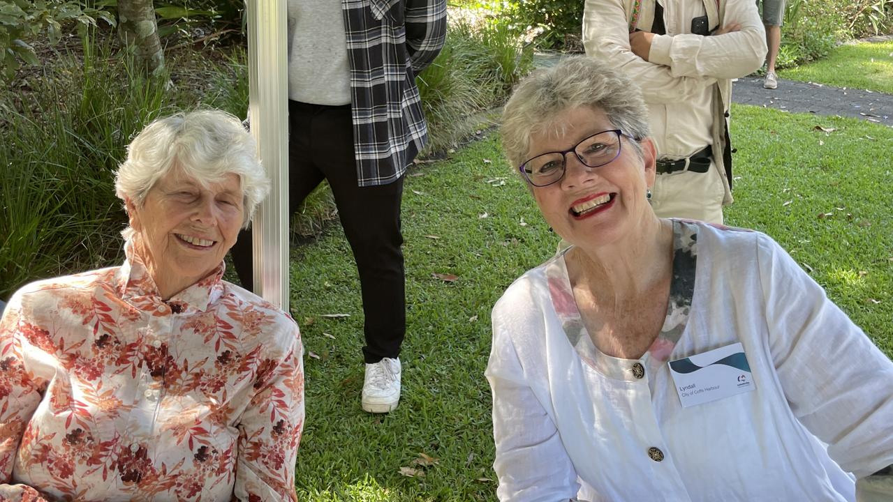 Lyndall (R) at the Australia Day ceremony at the Botanic Gardens in Coffs Harbour. Picture: Matt Gazy