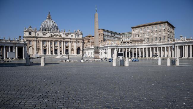 St Peter's Square while Pope Francis celebrates the Easter Mass inside the empty St Peter's Basilica.