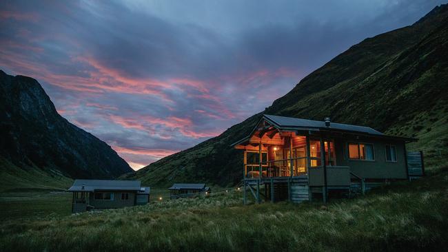 Four individual chalets fan out before the main lodge at Minaret Station set in an alpine valley in the Southern Alps. Picture: Camilla Rutherford