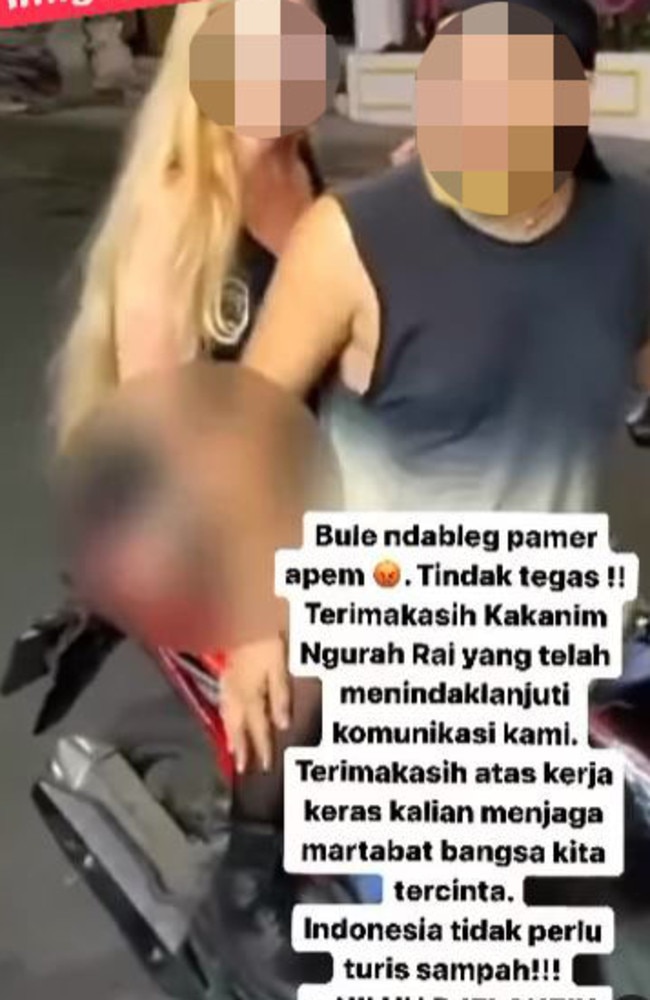 A Danish tourist has allegedly been detained after exposing her genitalia on a motorbike in Bali. Picture: Instagram/niluhdjelantik