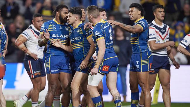 The Eels were on fire against the Roosters. Picture: Brett Hemmings/Getty Images