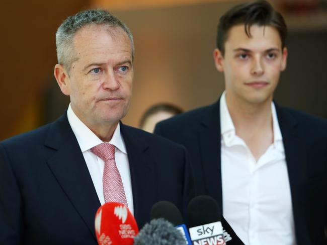 Opposition leader Bill Shorten with their former candidate for Melbourne, Luke Creasey. Picture: Aaron Francis/The Australian