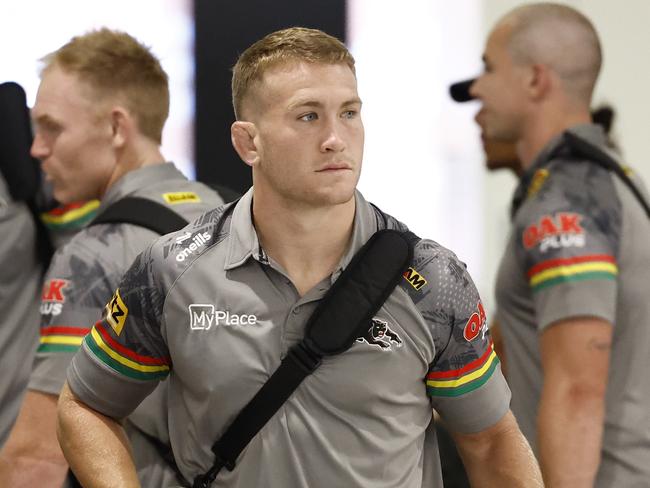 WEEKEND TELEGRAPH 16TH FEBRUARY 2024Pictured at Sydney International Airport is Penrith Panthers player Mitch Kenny as he and the team leave for the The World Club Challenge against Wigan in England.The World Club Challenge is an annual rugby league competition between the winners of the Australian National Rugby League and the British Super League.Picture: Richard Dobson