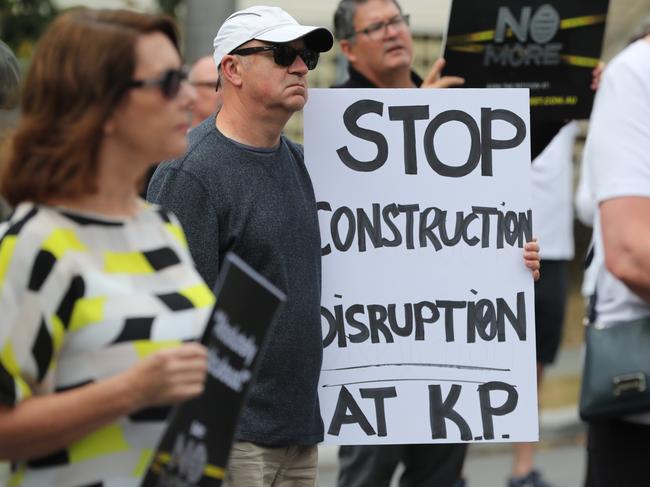 Locals block Lambert Street. Infuriated locals have lashed out at Brisbane City Council over a proposed development of three fifteen-storey towers at Kangaroo Point. Pic Peter Wallis