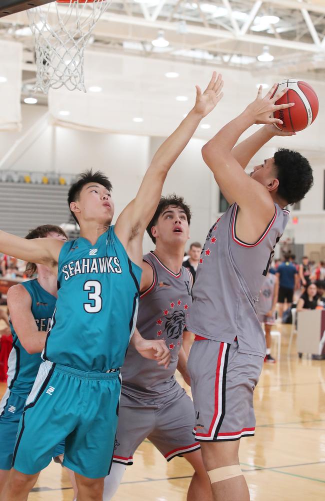 Basketball QLD U18 State Championships 2024. Mens North Gold Coast Seahawks V Red City (grey). Picture Glenn Hampson
