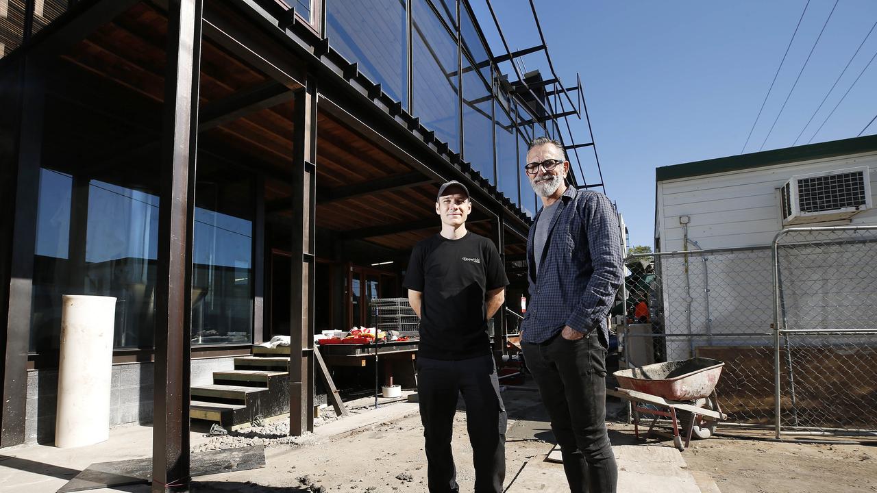 Brewtide brewer Gavin Croft and co-owner James Rennell at the Craft’d Grounds precinct in Albion, which will open later this year. Picture: Josh Woning