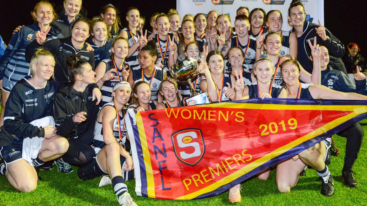 South Adelaide are the winners of the 2019 SANFLW grand final at Glenelg Oval, Sunday, May 26, 2019. (Pic: AAP/Brenton Edwards)