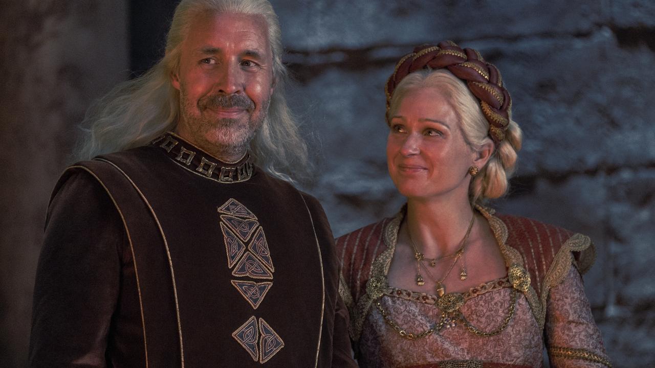 Viserys and Aemma in less awful times. Picture: HBO/Binge/Foxtel