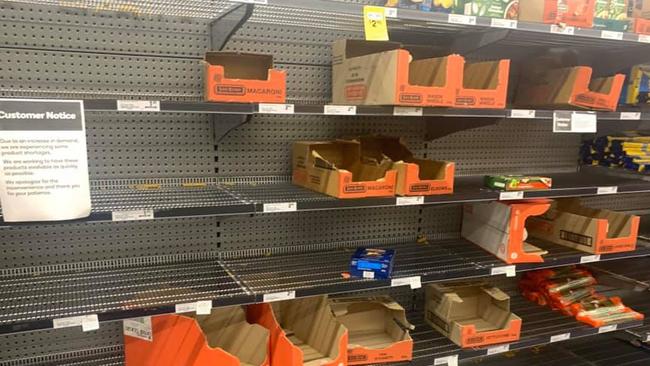 Pasta is also being snapped up by desperate shoppers. Picture: Deborah Plummer