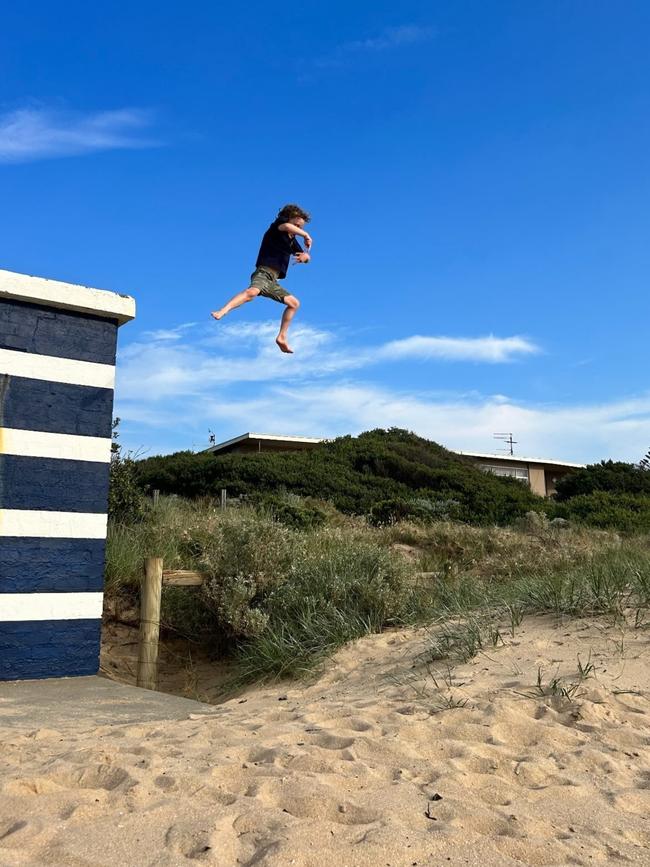 Super man! My grandson, Nico, aged 5 , jumping off a bathing box at Long Island. His mother captured this great shot. Picture: Kyle Kendall, Frankston.