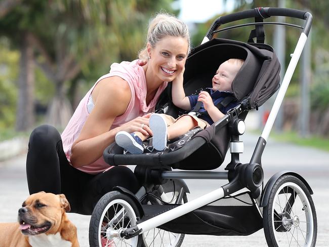 Laura Geitz with son Barney and dog Charlie.