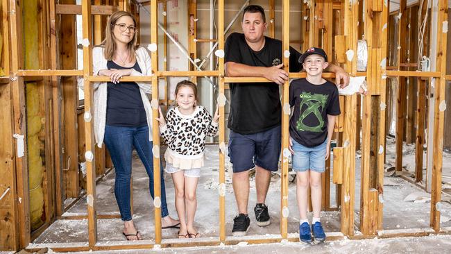 Bianca and Steve, Cooper and Qaley have gutted their home in the wake of the Lismore flood. Picture: Darren Leigh Roberts