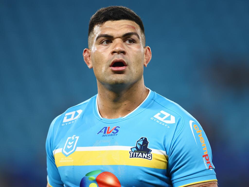 David Fifita avoided media when leaving Gold Coast Titans HQ. Picture: Chris Hyde/Getty Images