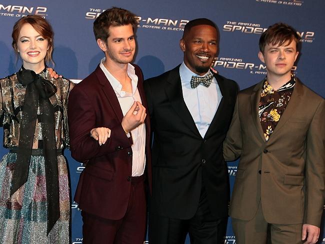 Emma Stone, actors Andrew Garfield, Jamie Foxx and Dane DeHaan attend 'The Amazing Spider-Man 2: Rise Of Electro' Rome Premiere. 