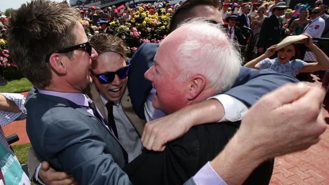 Unbelievable: The connections of Prince of Penzance celebrate the win. Picture: Andrew Tauber