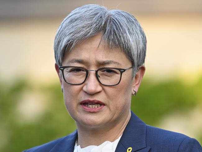 CANBERRA, Australia - NewsWire Photos - October 7, 2024: Senator Penny Wong during the October 7th vigil at the Israeli Embassy in Canberra. Picture: NewsWire / Martin Ollman