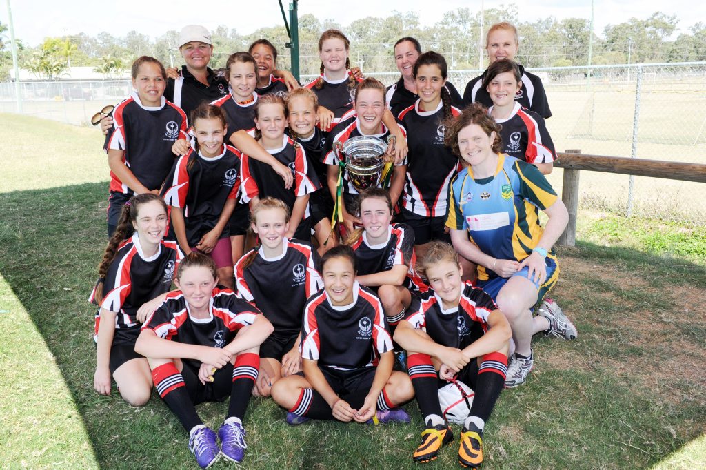 Wide Bay team Meegan Smith, Tamica Vo, Piper Rauschenbach, Madi Hore, Ebony Gerchow, Abbey Cittadella, Jo Bartlett (Australian Women's Rugby League), Abelee Stanley, Ruby-Ann Tobin, Shantelle Bartlett, Kalyra Schiemer, Gracice Eadie, Taleah Smith, Ivia-May Riddell, Nicola Lister (trainer), Angelina Sweeney, Takiyah Nagas, Erica Adamek, Lynelle Nissen (coach), Suzanne Falconer (Manager). . Picture: Valerie Horton