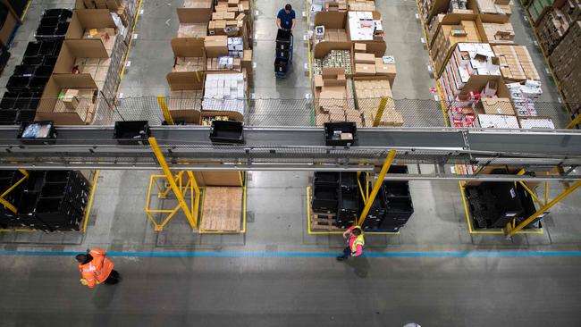 Inside Amazon’s fulfilment centre in Peterborough, UK. Picture: AFP