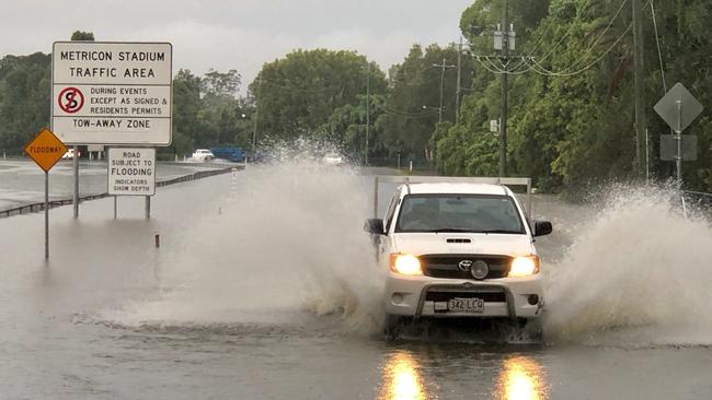 Flooding near Metricon Stadium at Carrara. Picture: Glenn Hampson