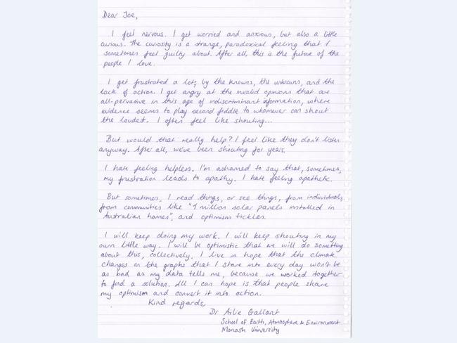 A letter from Dr Ailie Gallant of Monash University. Source: isthishowyoufeel.weebly.com