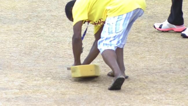 Ground staff tried everything to dry the pitch for Australia’s one-dayer against South Africa.