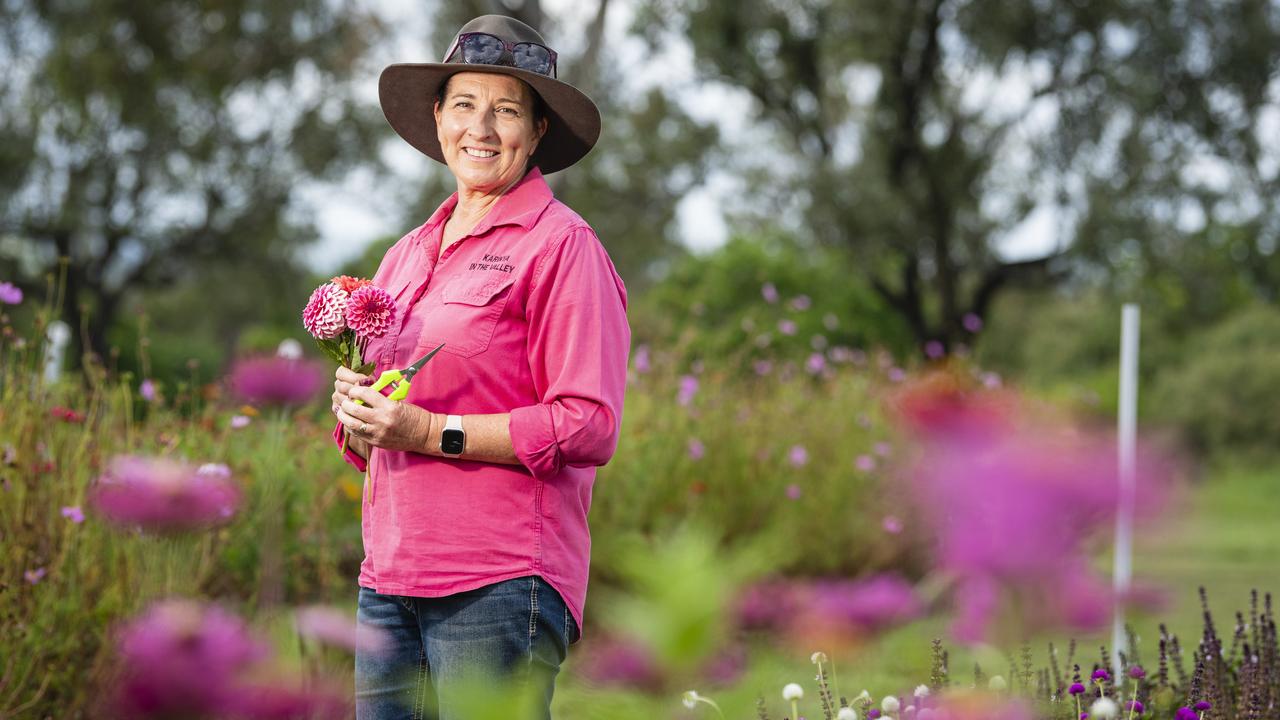 Karinya in the Valley owner Kym Briese as the Helidon flower farm host a pick your own summer blooms session, Saturday, January 4, 2025. Picture: Kevin Farmer