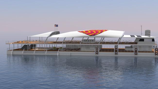 Construction is nearing completion on Experience Co's new Dreamtime Island tourist pontoon to be stationed at Moore Reef from 2022. PICTURE: SUPPLIED