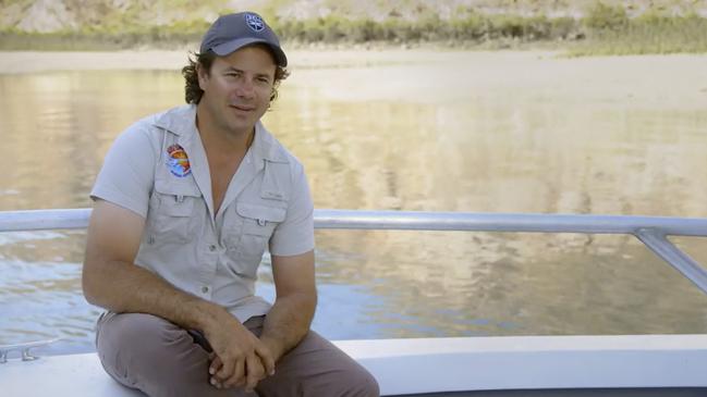 Thomas while filming Going Places with Ernie Dingo at Horizontal Falls in WA. Picture: SBS