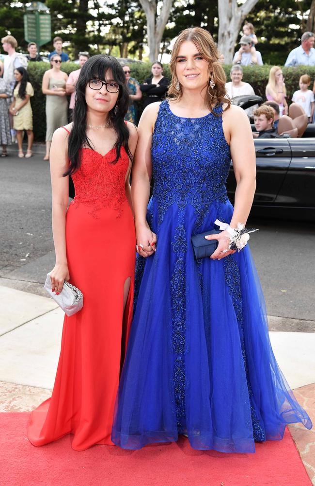 Dineli Abeywickrama and Sophie Elliott at Centenary Heights State High School formal. Picture: Patrick Woods.