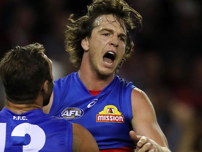 AFL Round 2. Western Bulldogs vs. Sydney Swans at Etihad Stadium.  Western Bulldogs Liam Picken after gosling last qtr    . Pic: Michael Klein