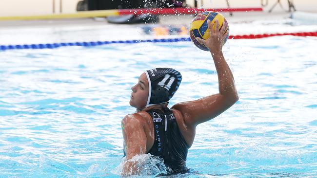 Cairns' Jacqueline Sjogren competes for the Reef Sharks in the Queensland Country water polo championships. Picture: Brendan Radke