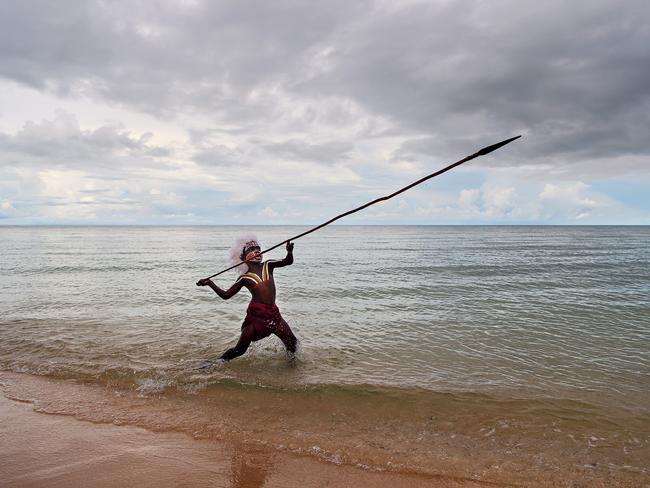 ## FOR SUNDAY PUBLICATIONS 22/1/2017 ## DO NOT RUN BEFORE ## Dhunumbu Munuggurr, 5, will dance the Rirratjingu clan's Wuyal dance that represents the suger bag man story on Australia Day to celebrate people from all walks of life coming together with Yirrkala's indigenous people. Pictured a Nuwul Beach in Yirrkala. Picture: Michael Franchi