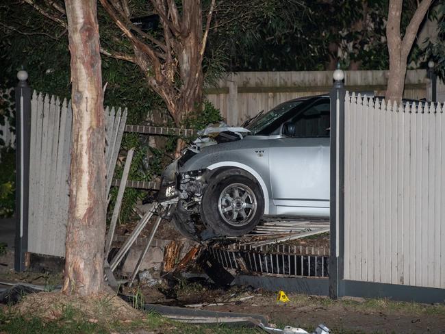 The crash ripped apart the front of a silver hatchback. Picture: Jason Edwards