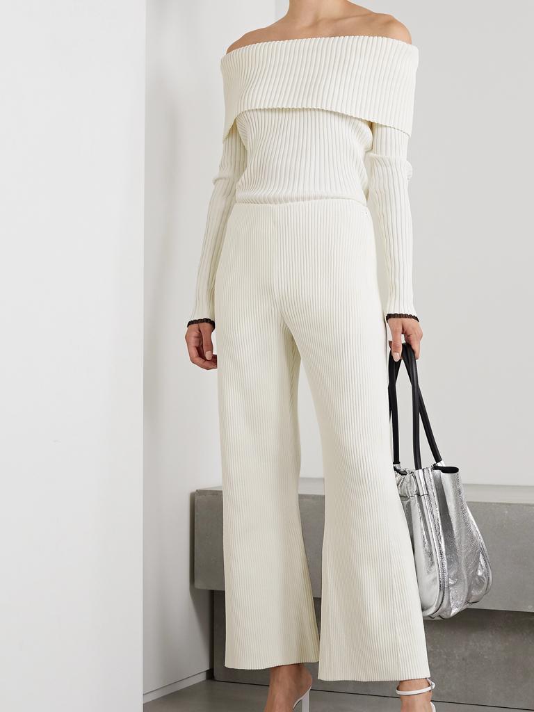 Proenza Schouler Cropped Ribbed-Knit Flared Pants.