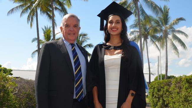 Bill Tweddell with one of the last graduates he got to see off - Bavelin Gill.