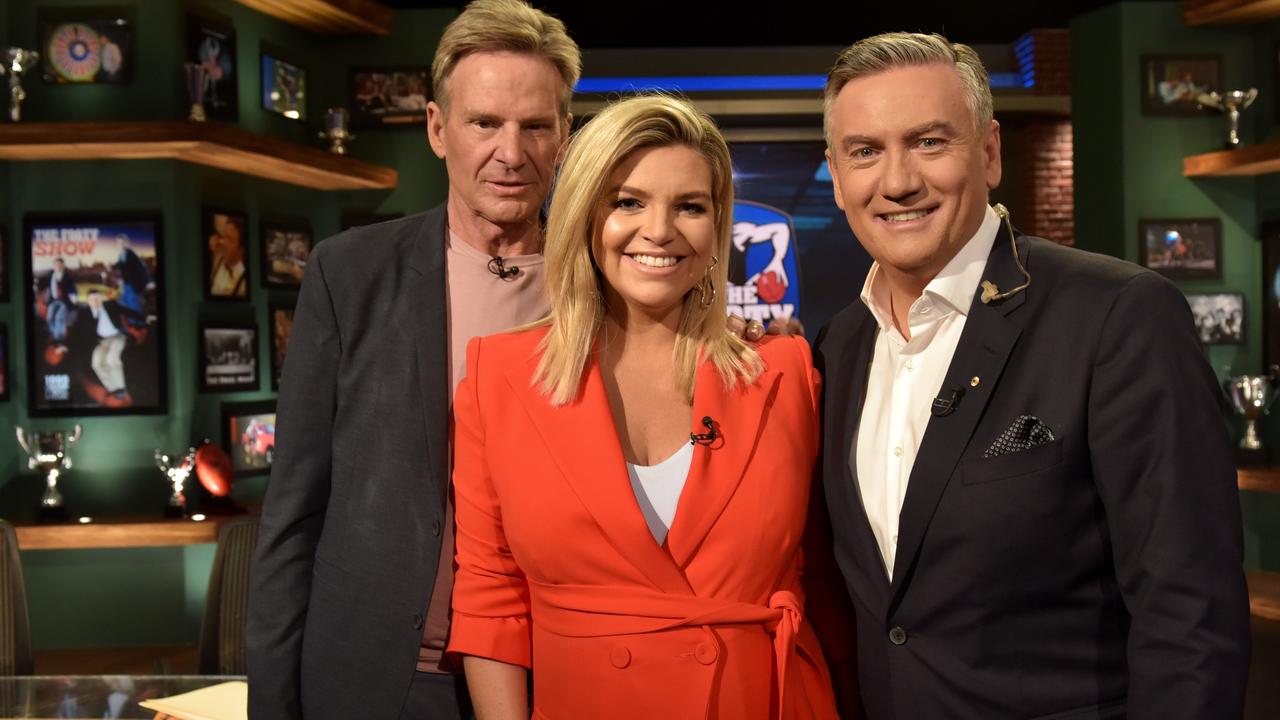 Rebecca Maddern with Sam Newman and Eddie McGuire.