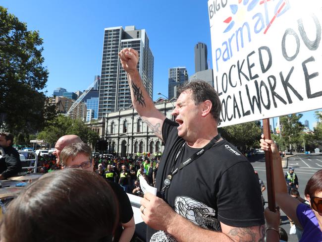CFMEU state secretary John Setka addresses the crowd at Trades Hall.