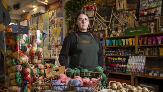 Manager Issy Knightley at stationery shop, Zetta Florence in Fitzroy says the crisis has hit the business hard. Picture: Wayne Taylor