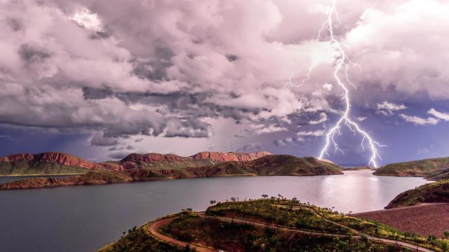 Lightning over Lake Argyle in the Kimberley, Western Australia. Picture: Ben Broady