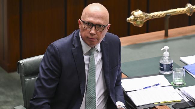 Opposition Leader Peter Dutton during Question Time in the House of Representatives at Parliament House in Canberra. Picture: NCA NewsWire / Martin Ollman