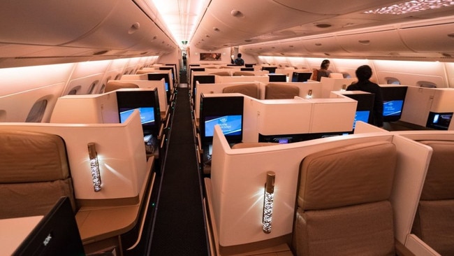 An Etihad Airways business class cabin.