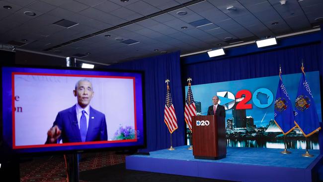 Former President Barack Obama speaks during the last day of the Democratic National Convention last month.