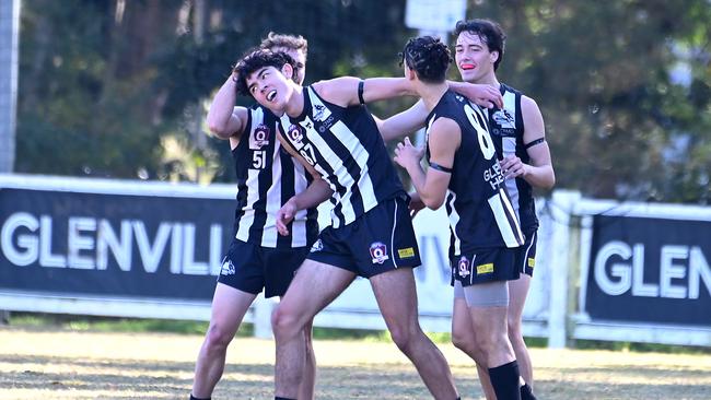 Sherwood players celebrate a goal earlier in the season - they had plenty to smile about on Saturday as well. Picture, John Gass