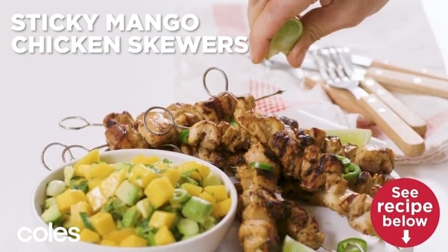 Sticky mango chicken skewers